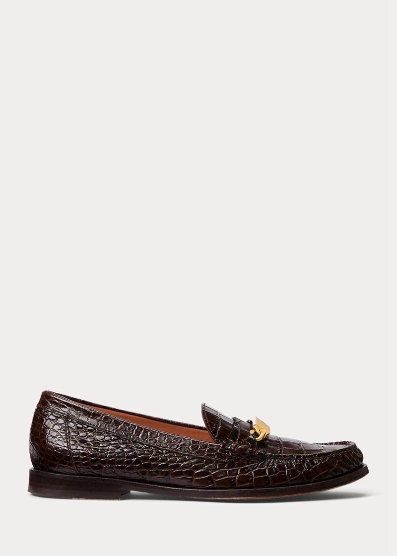 ポロ ラルフ ローレン フラットシューズ レディース 黒 Polo Id Croc-embossed ローファー ICONX0198